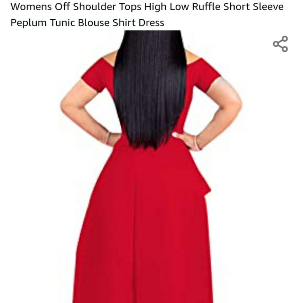Red off-shoulder hi-low ruffle dress